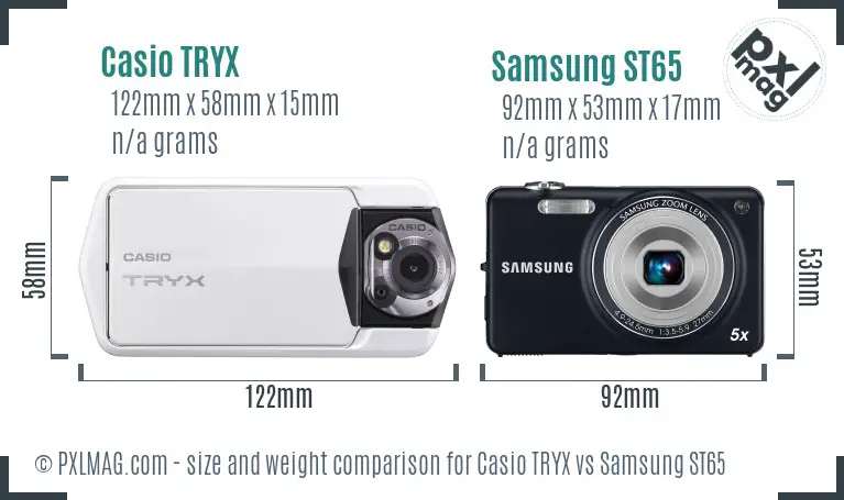 Casio TRYX vs Samsung ST65 size comparison