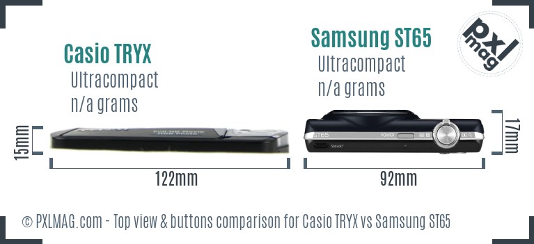 Casio TRYX vs Samsung ST65 top view buttons comparison
