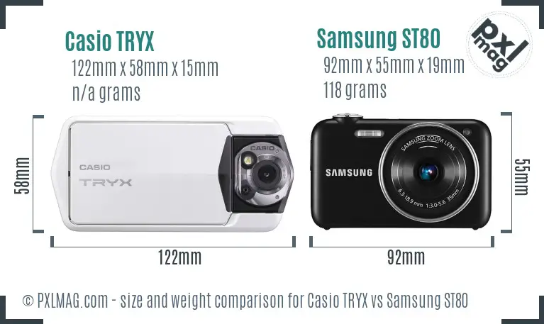 Casio TRYX vs Samsung ST80 size comparison
