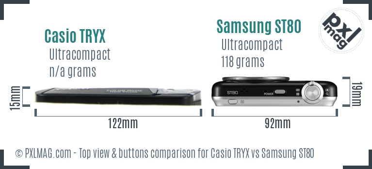 Casio TRYX vs Samsung ST80 top view buttons comparison