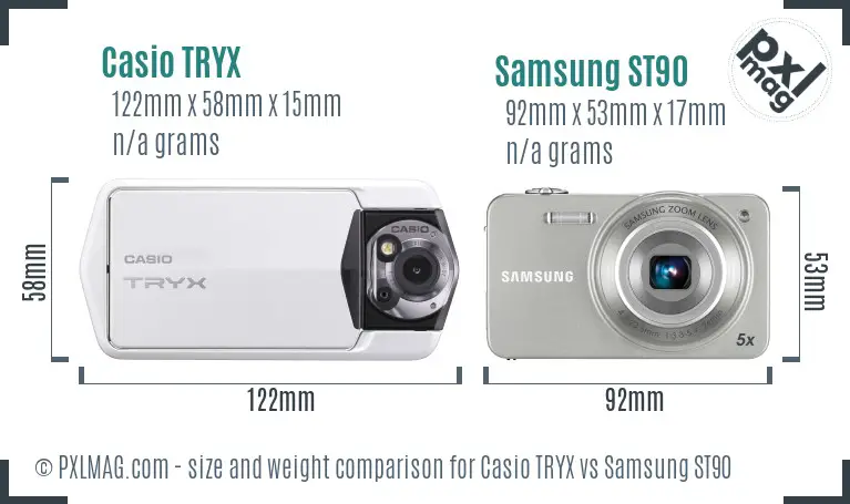 Casio TRYX vs Samsung ST90 size comparison