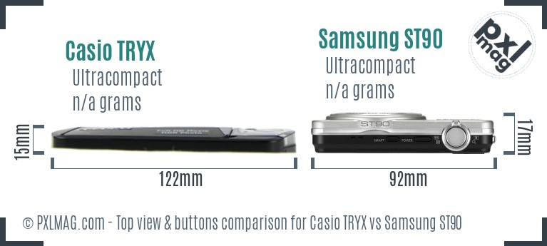 Casio TRYX vs Samsung ST90 top view buttons comparison