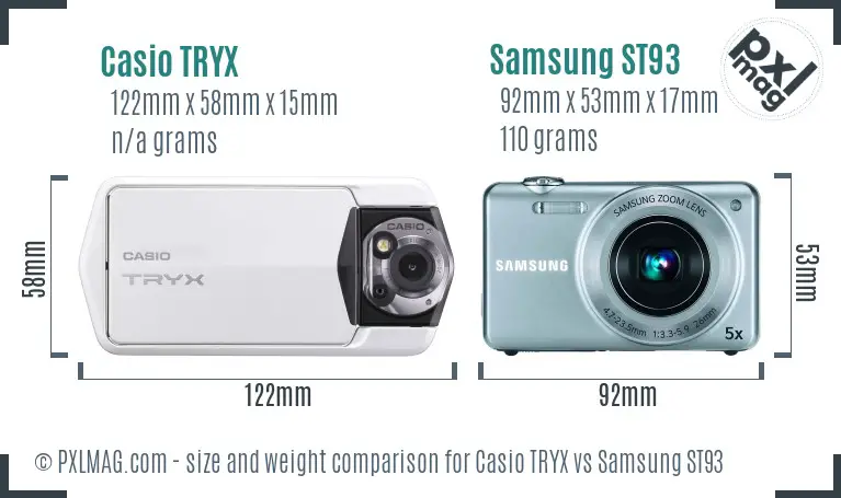 Casio TRYX vs Samsung ST93 size comparison
