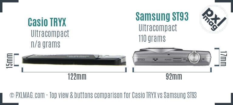 Casio TRYX vs Samsung ST93 top view buttons comparison