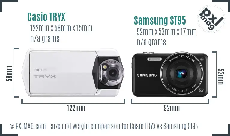 Casio TRYX vs Samsung ST95 size comparison