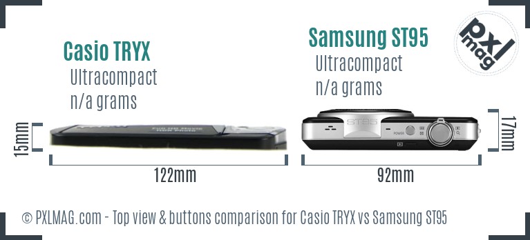Casio TRYX vs Samsung ST95 top view buttons comparison