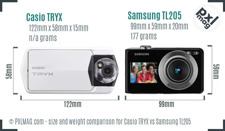 Casio TRYX vs Samsung TL205 size comparison