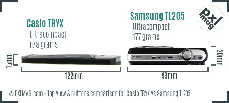 Casio TRYX vs Samsung TL205 top view buttons comparison