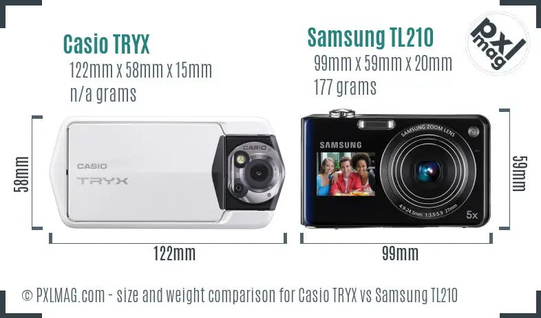 Casio TRYX vs Samsung TL210 size comparison