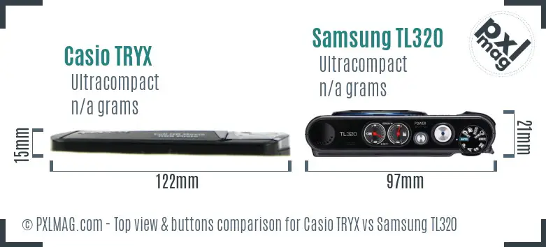 Casio TRYX vs Samsung TL320 top view buttons comparison Casio TRYX vs Samsung TL320 top view buttons comparison