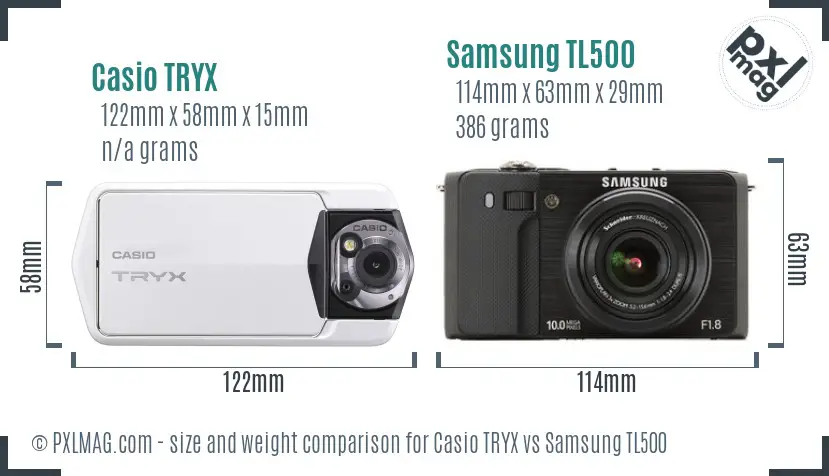 Casio TRYX vs Samsung TL500 size comparison