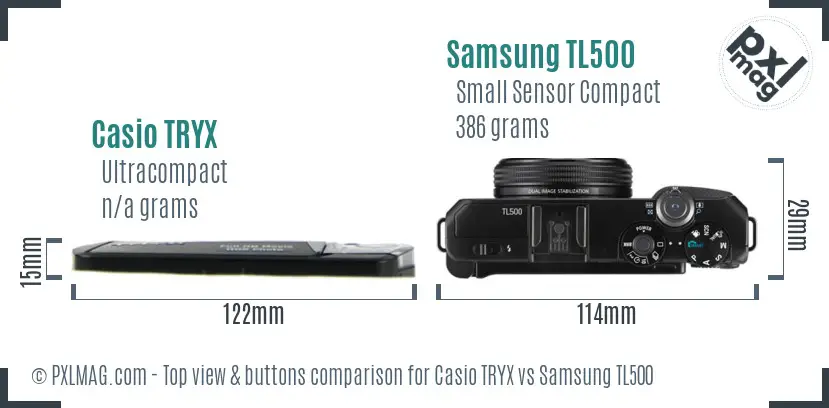 Casio TRYX vs Samsung TL500 top view buttons comparison