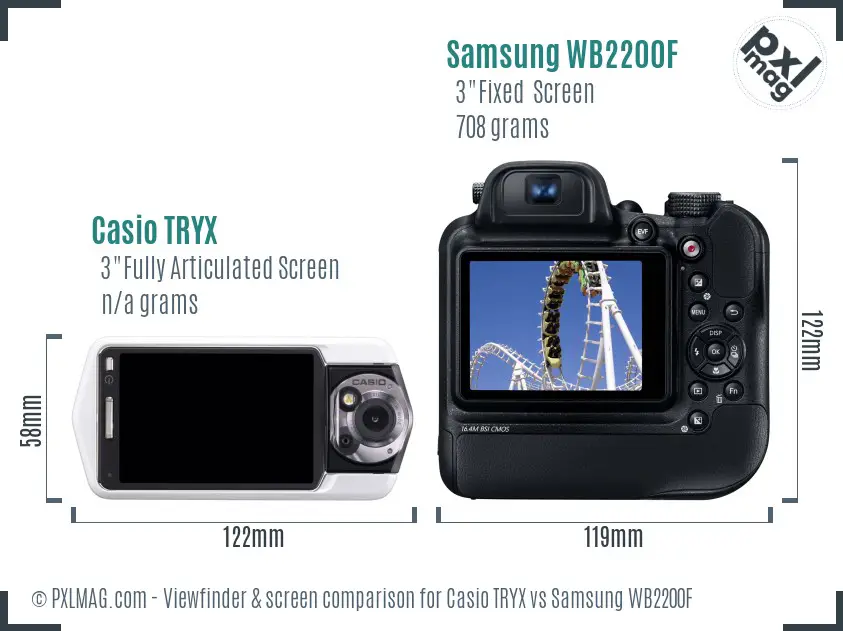 Casio TRYX vs Samsung WB2200F Screen and Viewfinder comparison