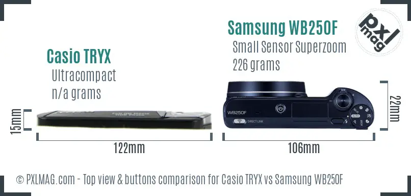 Casio TRYX vs Samsung WB250F top view buttons comparison