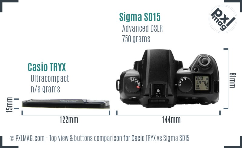 Casio TRYX vs Sigma SD15 top view buttons comparison