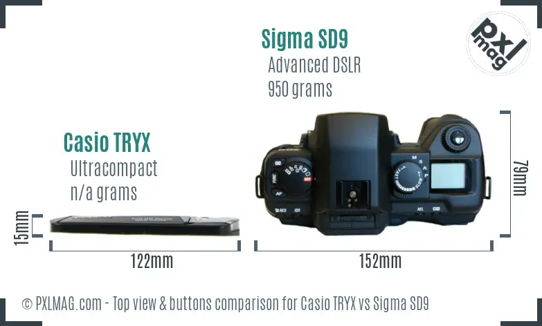 Casio TRYX vs Sigma SD9 top view buttons comparison