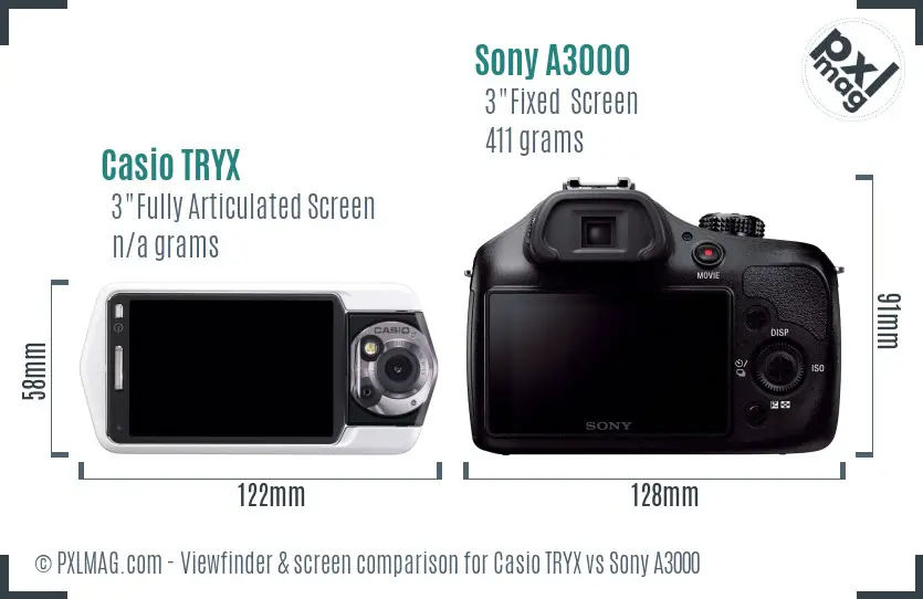 Casio TRYX vs Sony A3000 Screen and Viewfinder comparison