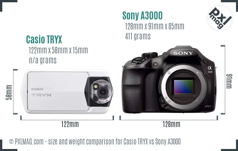 Casio TRYX vs Sony A3000 size comparison