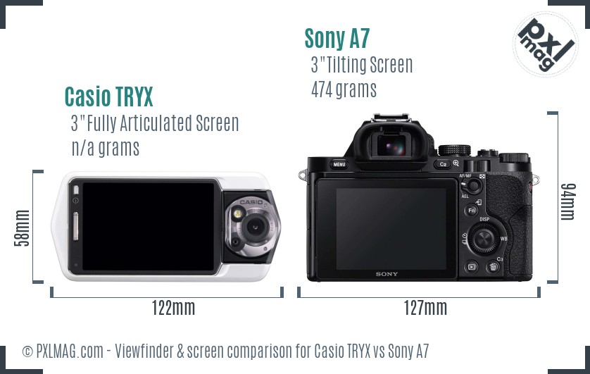 Casio TRYX vs Sony A7 Screen and Viewfinder comparison