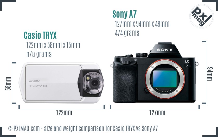 Casio TRYX vs Sony A7 size comparison