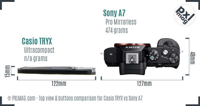 Casio TRYX vs Sony A7 top view buttons comparison