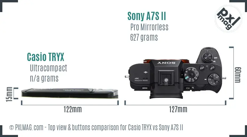 Casio TRYX vs Sony A7S II top view buttons comparison