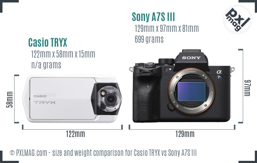Casio TRYX vs Sony A7S III size comparison