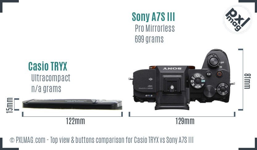 Casio TRYX vs Sony A7S III top view buttons comparison
