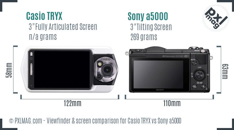 Casio TRYX vs Sony a5000 Screen and Viewfinder comparison