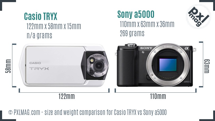 Casio TRYX vs Sony a5000 size comparison