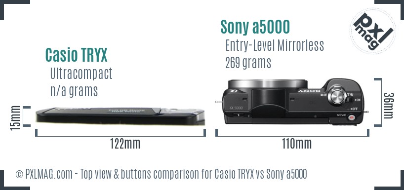 Casio TRYX vs Sony a5000 top view buttons comparison