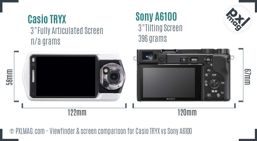 Casio TRYX vs Sony A6100 Screen and Viewfinder comparison