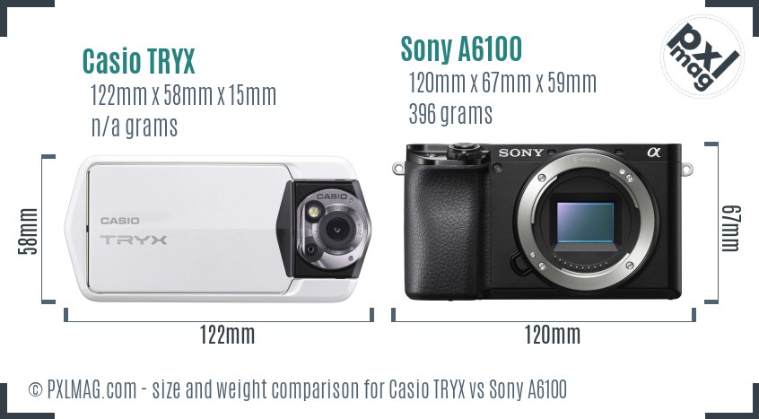 Casio TRYX vs Sony A6100 size comparison Casio TRYX vs Sony A6100 size comparison