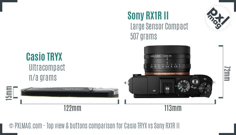 Casio TRYX vs Sony RX1R II top view buttons comparison