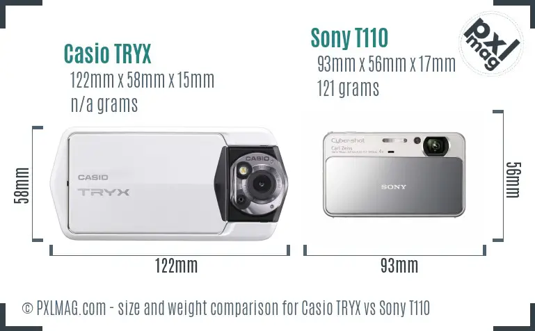 Casio TRYX vs Sony T110 size comparison