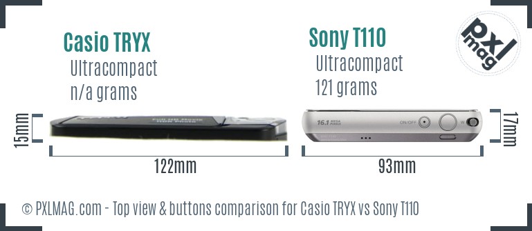 Casio TRYX vs Sony T110 top view buttons comparison