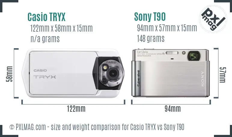 Casio TRYX vs Sony T90 size comparison