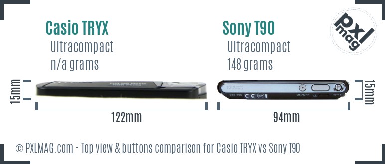 Casio TRYX vs Sony T90 top view buttons comparison