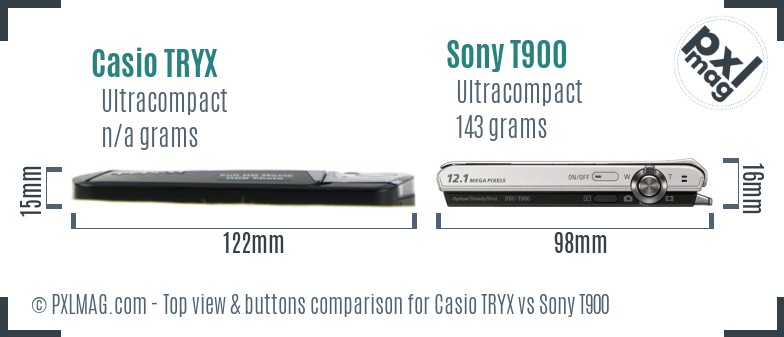 Casio TRYX vs Sony T900 top view buttons comparison Casio TRYX vs Sony T900 top view buttons comparison