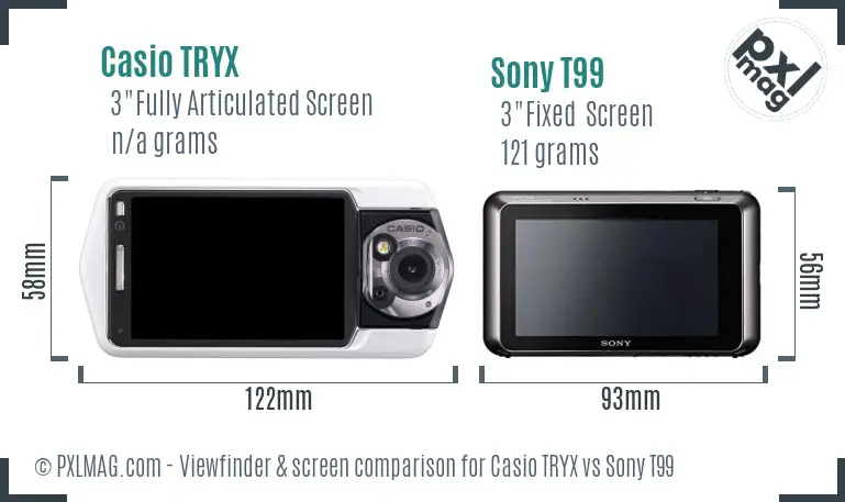 Casio TRYX vs Sony T99 Screen and Viewfinder comparison