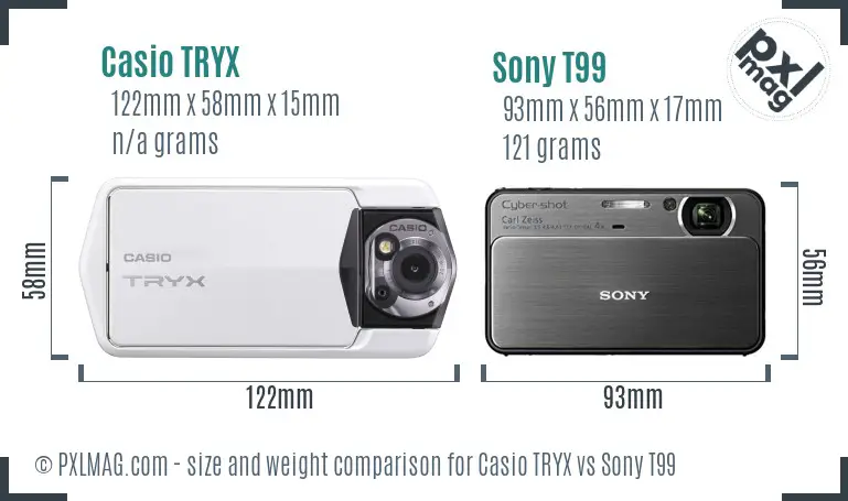 Casio TRYX vs Sony T99 size comparison