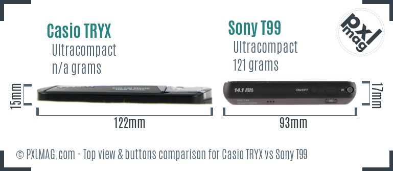 Casio TRYX vs Sony T99 top view buttons comparison