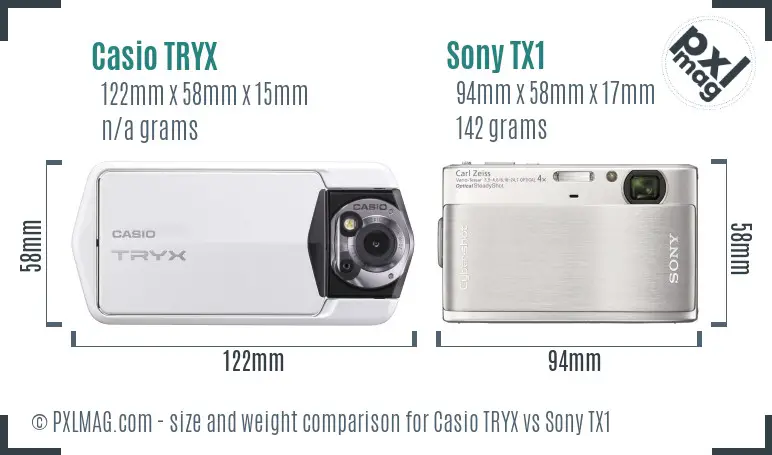 Casio TRYX vs Sony TX1 size comparison