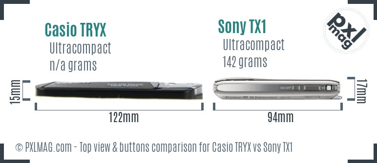 Casio TRYX vs Sony TX1 top view buttons comparison
