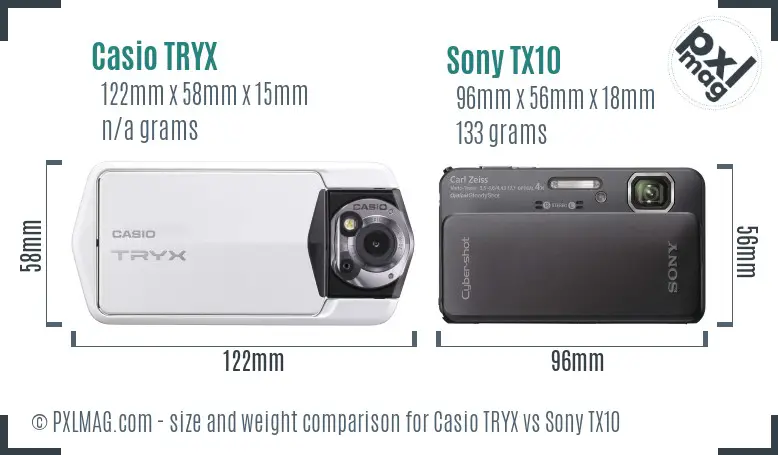 Casio TRYX vs Sony TX10 size comparison