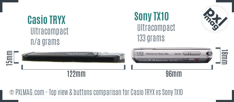 Casio TRYX vs Sony TX10 top view buttons comparison