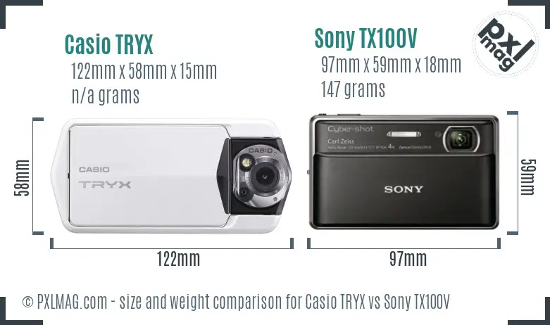 Casio TRYX vs Sony TX100V size comparison