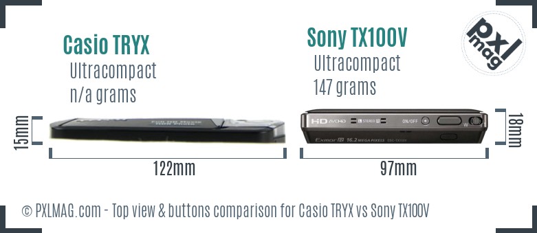 Casio TRYX vs Sony TX100V top view buttons comparison