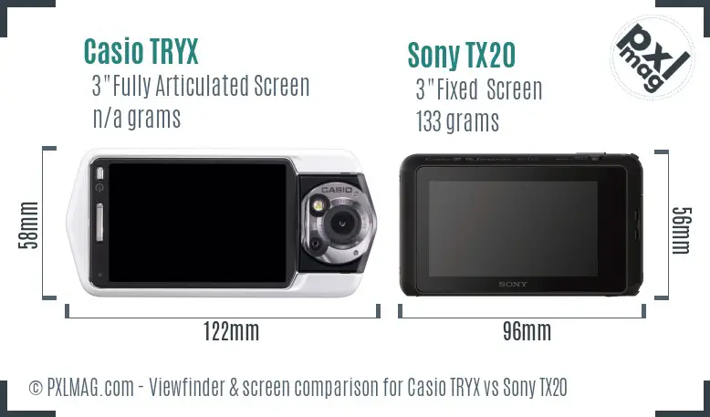 Casio TRYX vs Sony TX20 Screen and Viewfinder comparison
