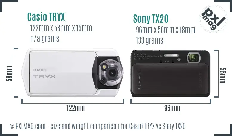 Casio TRYX vs Sony TX20 size comparison